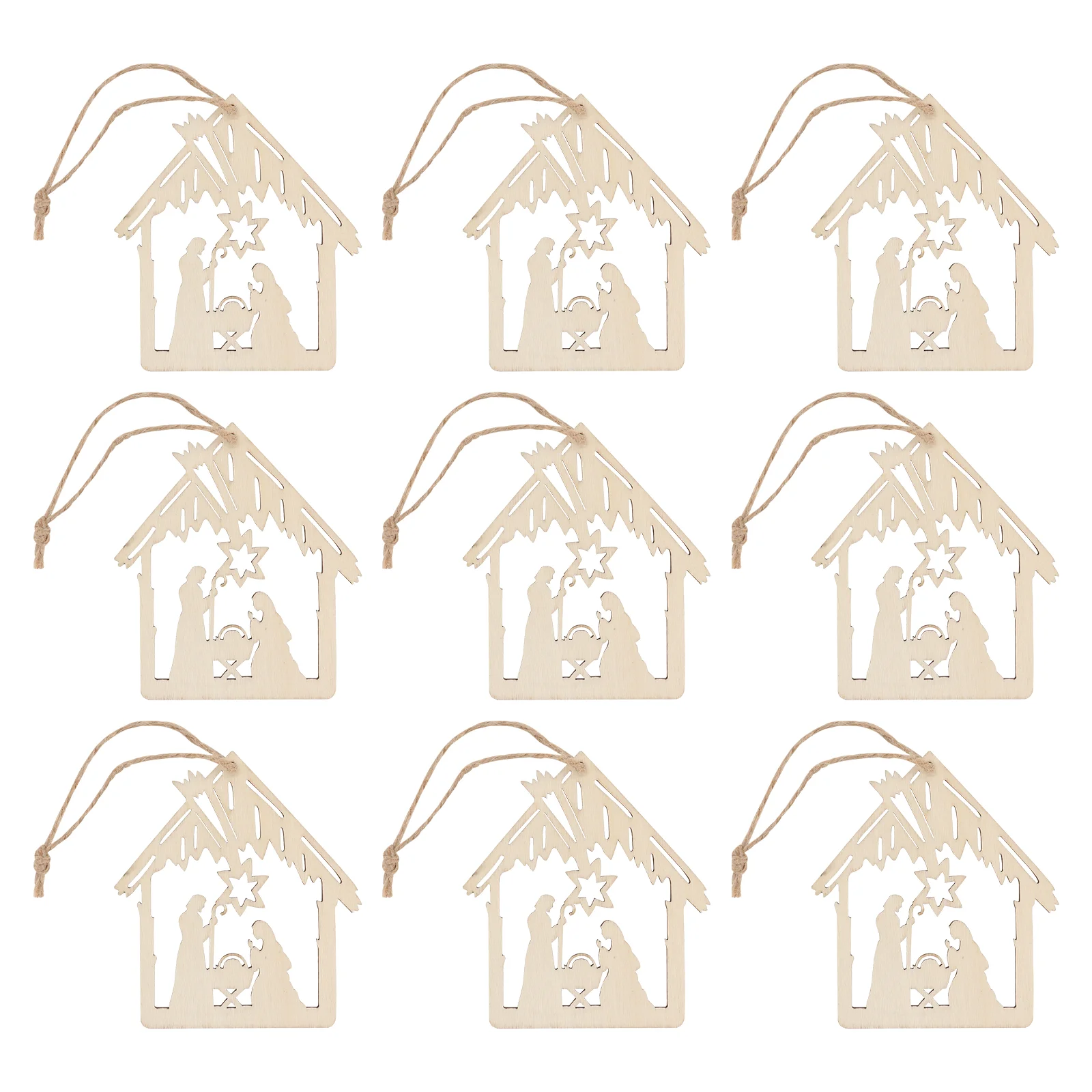 

20pcs The Birth of Jesus Pattern Pendant with Rope Wood Pendent (Khaki)