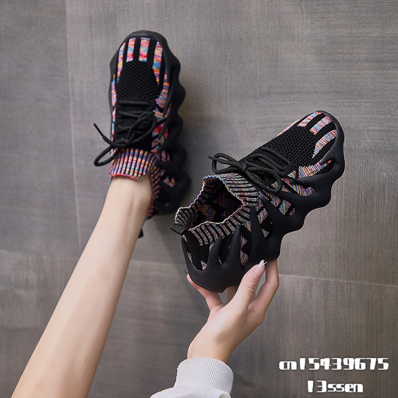 

Breathable Shoe Women Chunky Sneakers Synthetic Leather Mesh Patchwork Round Toe Lace-Up Thick Sole Ladies Lace-up
