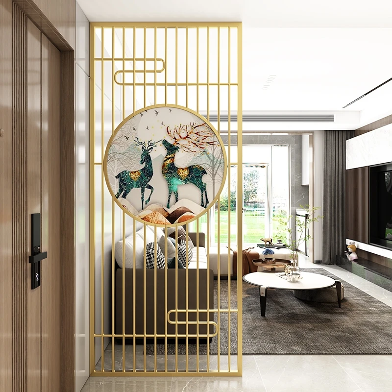 

Screen Chinese-style metal grille living room porch black titanium partition simple light extravagant hollowed-out grid