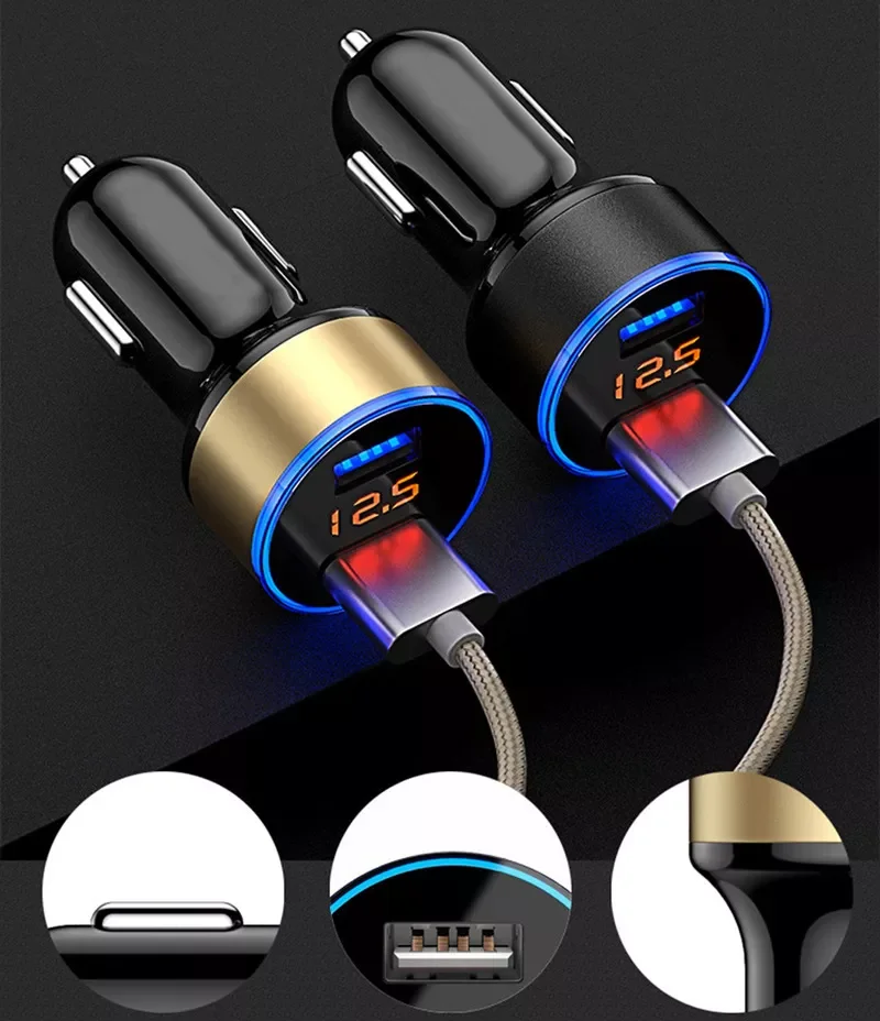 

Accesorios para auto Dual Usb Car Charger 3.1A Car Cigarette Lighter Universal USB Car-Charger with car voltage display For ipho
