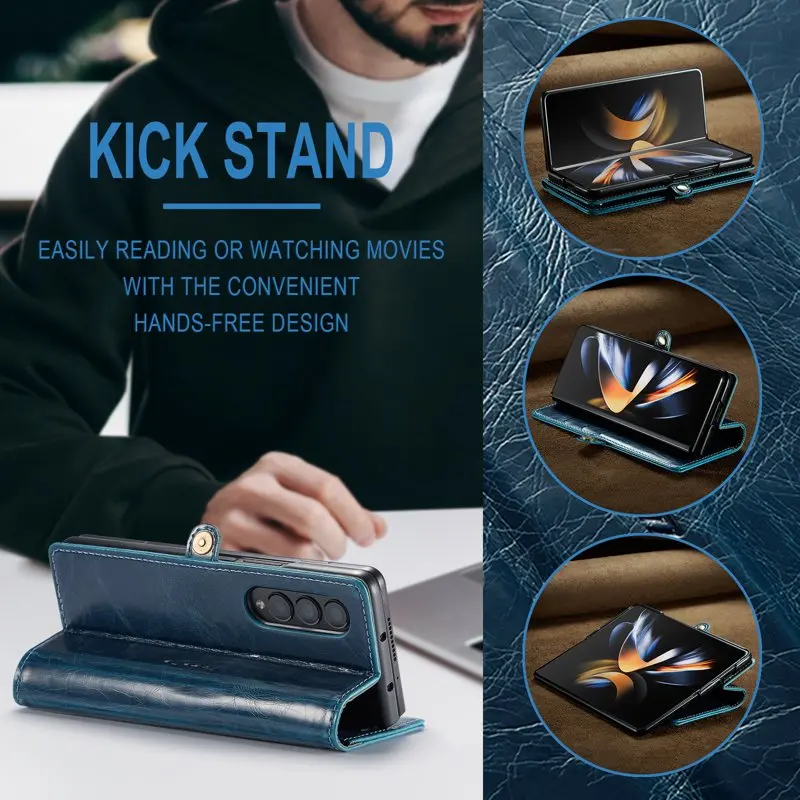 Phone , Case PU  Flip Phone Case with [Card Slot] [Stand Function], Foldable Phone Case for Samsung Galaxy Z Fold 4 5G Case - Bl