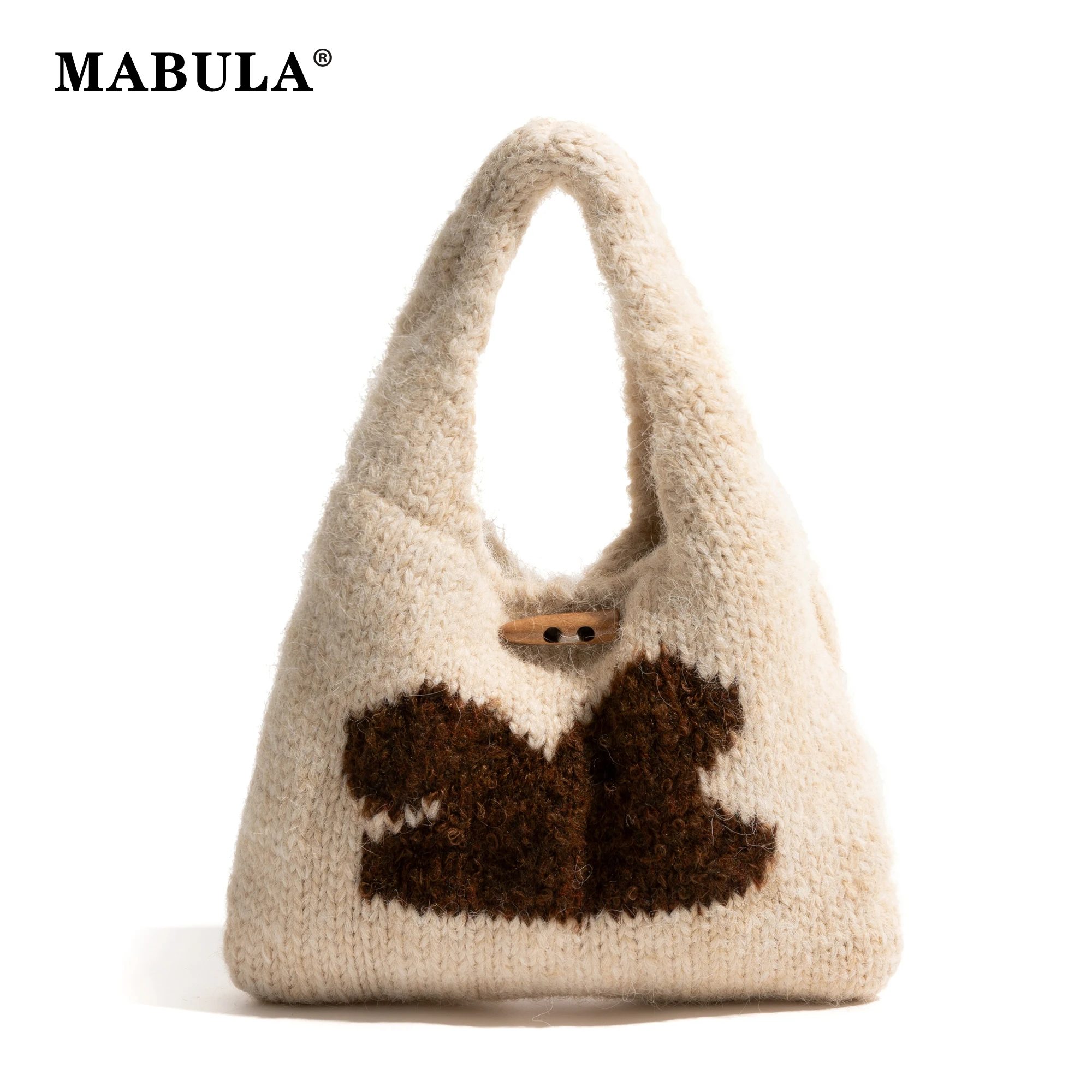 MABULA вязаная шерстяная сумка-хобо с принтом птицы однотонная стильная женская