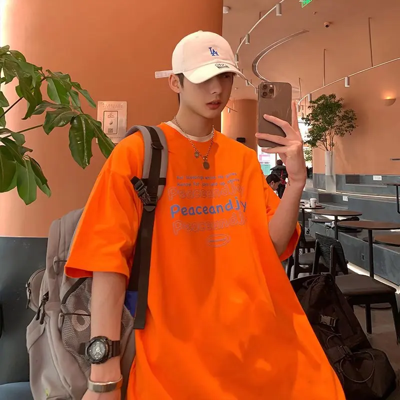 

Футболка мужская с коротким рукавом, свободный тонкий модный топ с круглым вырезом, новая одежда для лета