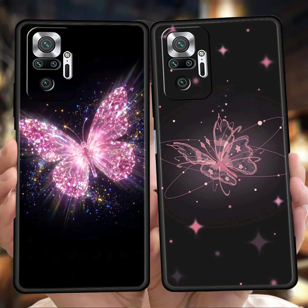 Фото Чехол для телефона Present для Redmi 14C 13C 10C Note 15 14 13 12 11 10 K40 K50 Gaming Pro Plus 5G, нежно-розовый, с флуоресцентной бабочкой. №1