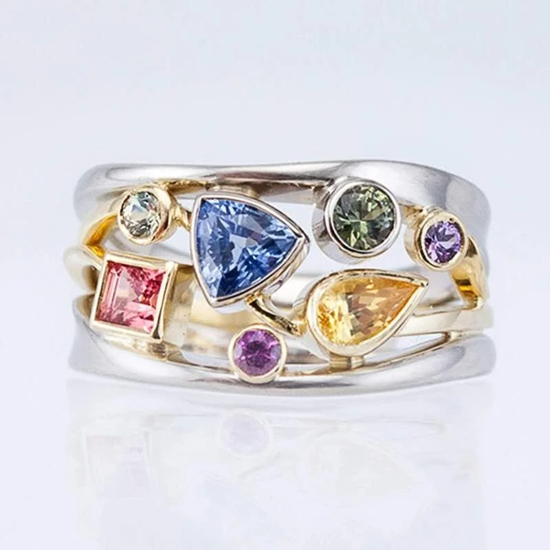 

Irregular Diamond Crystal Ring Exquisite Multicolor Geometry Women's Ring Zircon Ripple Ring Colorful Luxury Personality Ring