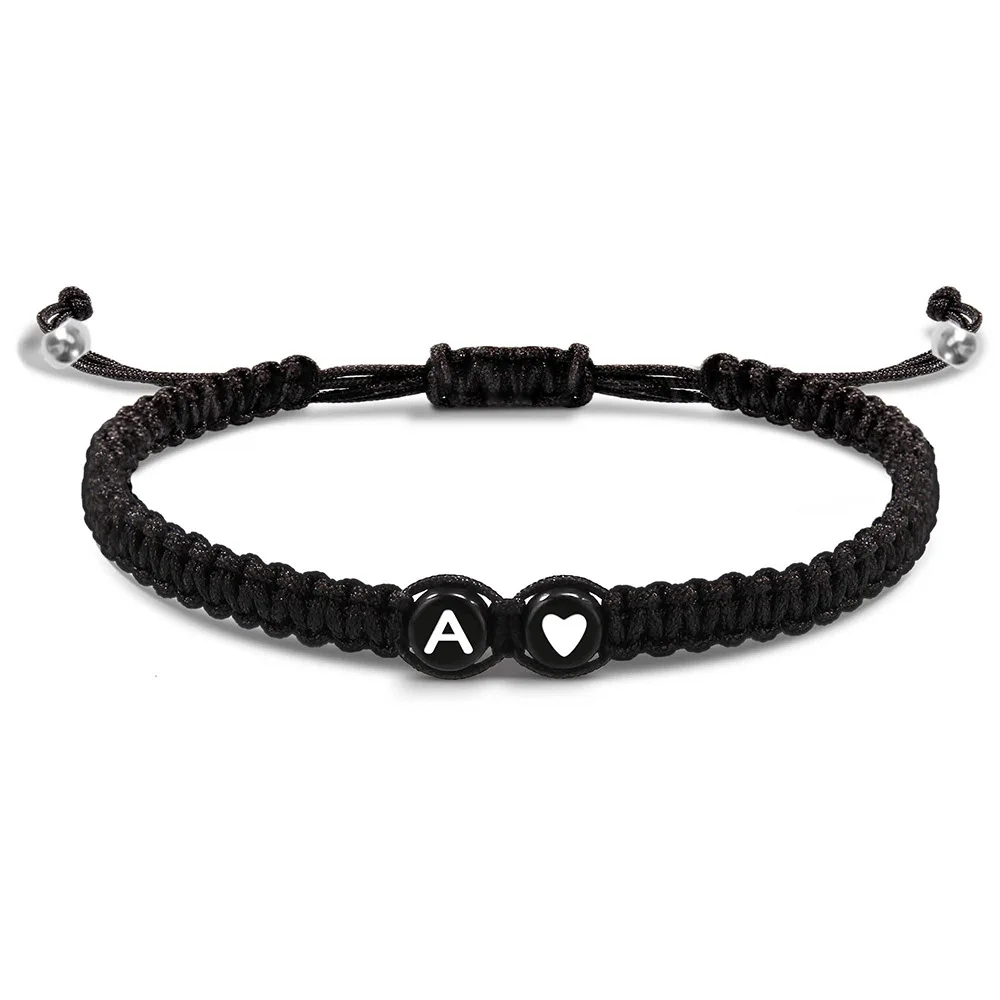 Valentine Days Gifts Beaded Couple Bracelet For Men Initial Letter Adjustable Stretch Black Rope Bracelet Jewelry Gifts
