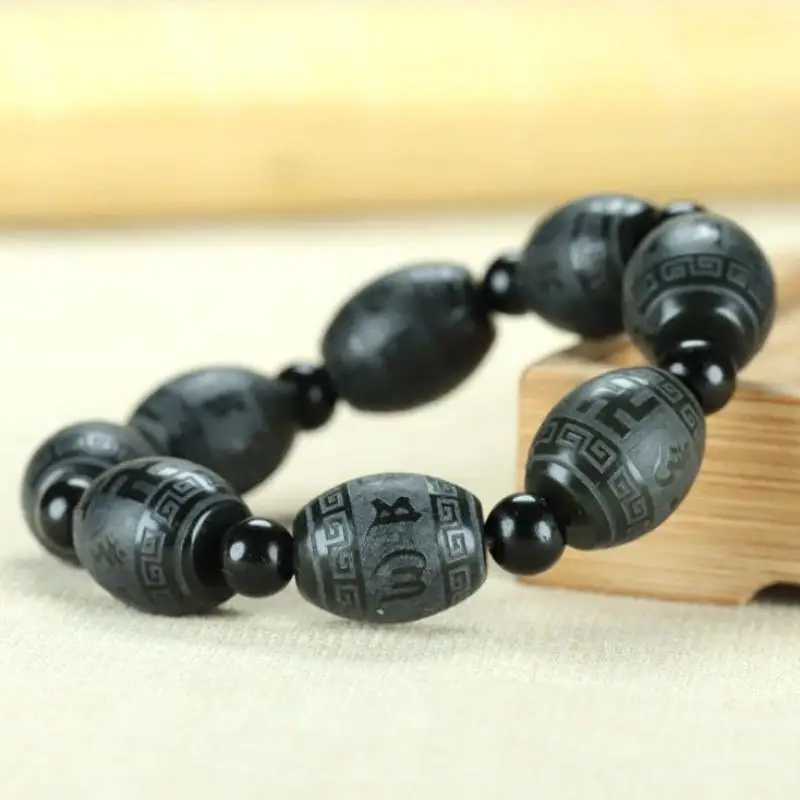 

Натуральный нефритовый бусина-грейлет Hetian, шестисимвольный истинный нефритовый браслет, ювелирные изделия, удачный благоприятный амулет, ...