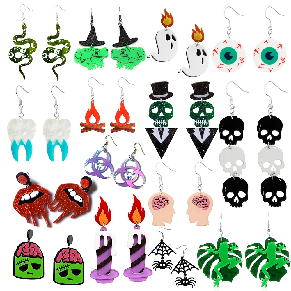 

Earrings For Women Halloween Girls Hip Hop Cute Exaggeration Special Creativity Scary Jewelry Ghost Frog Skeleton Bat Spider