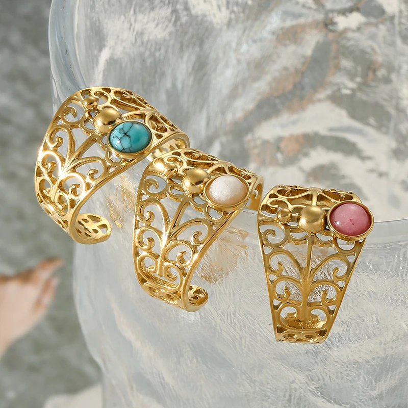 Женское кольцо из нержавеющей стали регулируемое с натуральным камнем