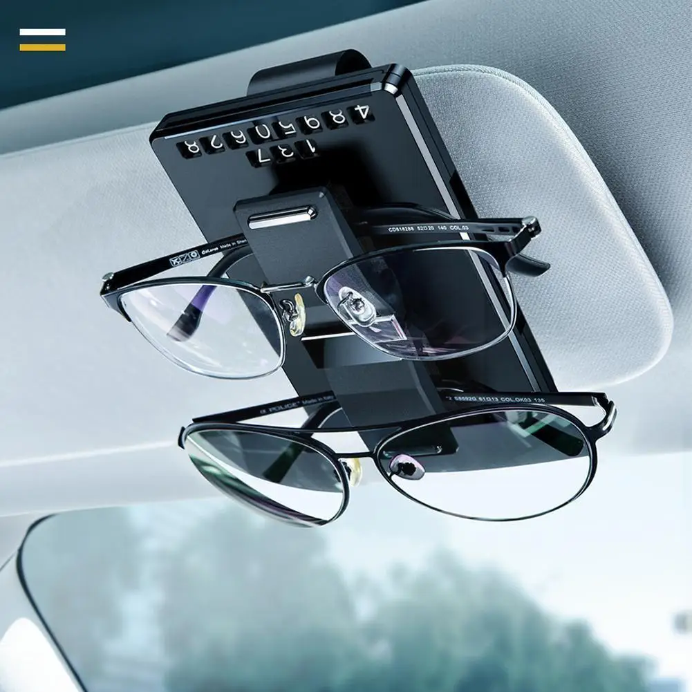 

3 In 1 Car Glasses Clip With Number Plate Accessories Stand Auto Glasses Abs Ticket Card Portable Pen Holder Clip R5m8