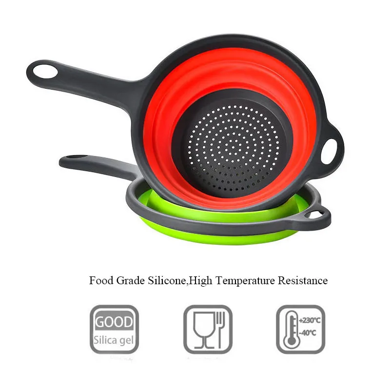 

Folding Silicone Colander Drain Basket With Handle Fruits Vegetables Washing Basket Strainer Collapsible Drainer Kitchen Tools