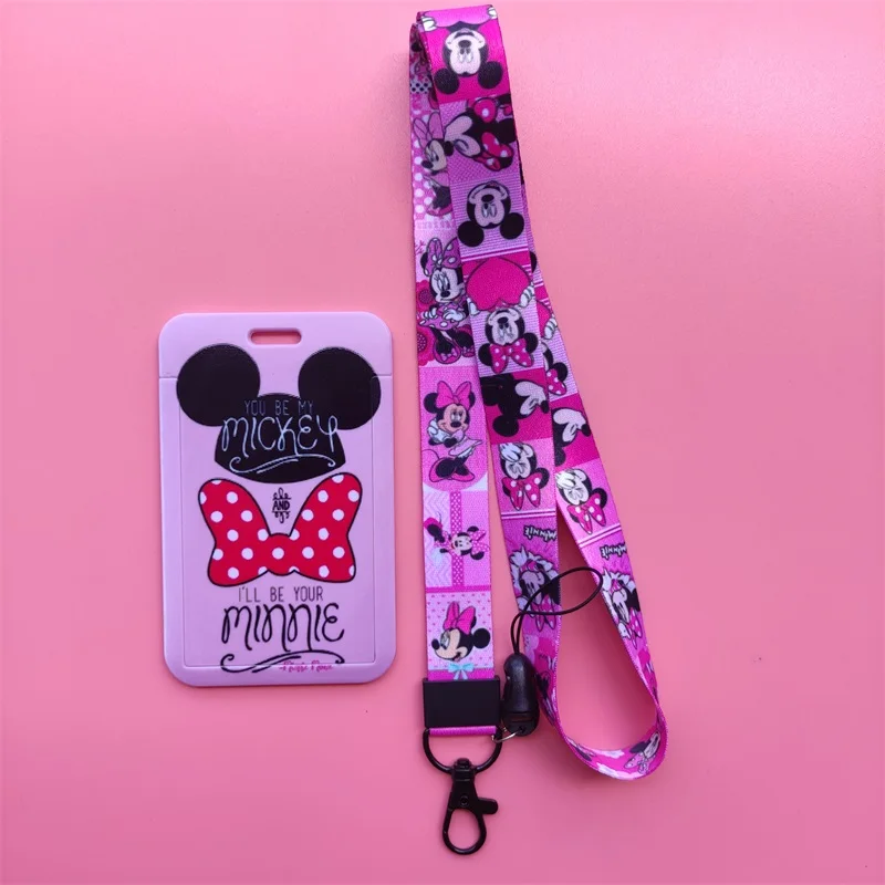 

Disney Mickey Minnie Women's Plastic Anime ID Card Holder Cool Badge Sliding Work Name Tag Bus Lanyard Cards Holders
