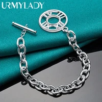 urmylady 925 sterling silver round geometric charm chain bracelet for women wedding celebration engagement fashion jewelry