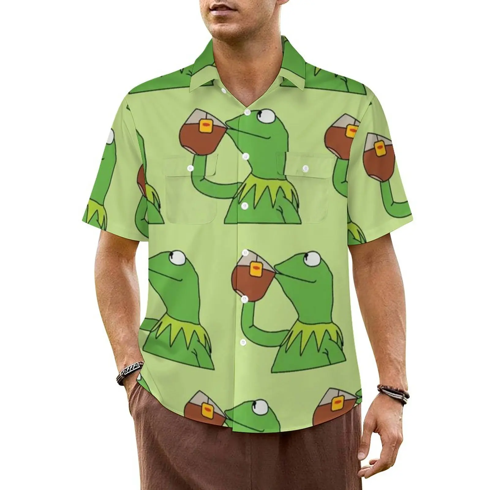 Повседневная рубашка в стиле ретро с принтом лягушки и мемом Гавайские рубашки