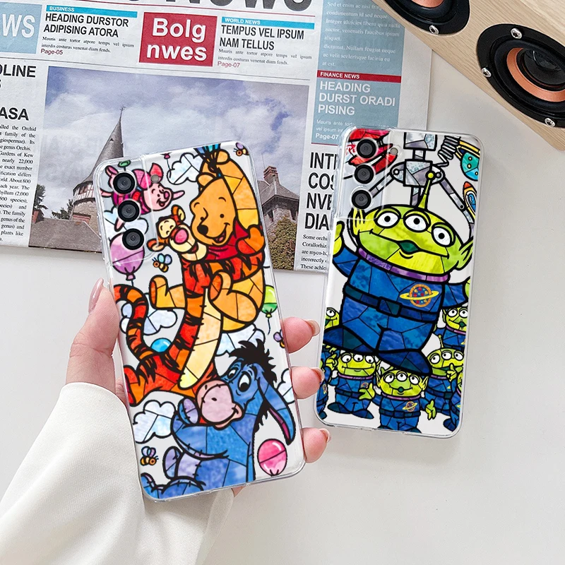 

Disney Stitch Winnie the pooh Phone Case For Samsung S23 S22 S21 S20 FE Ultra Pro Lite S10 5G S10E M52 Plus Transparent Cover