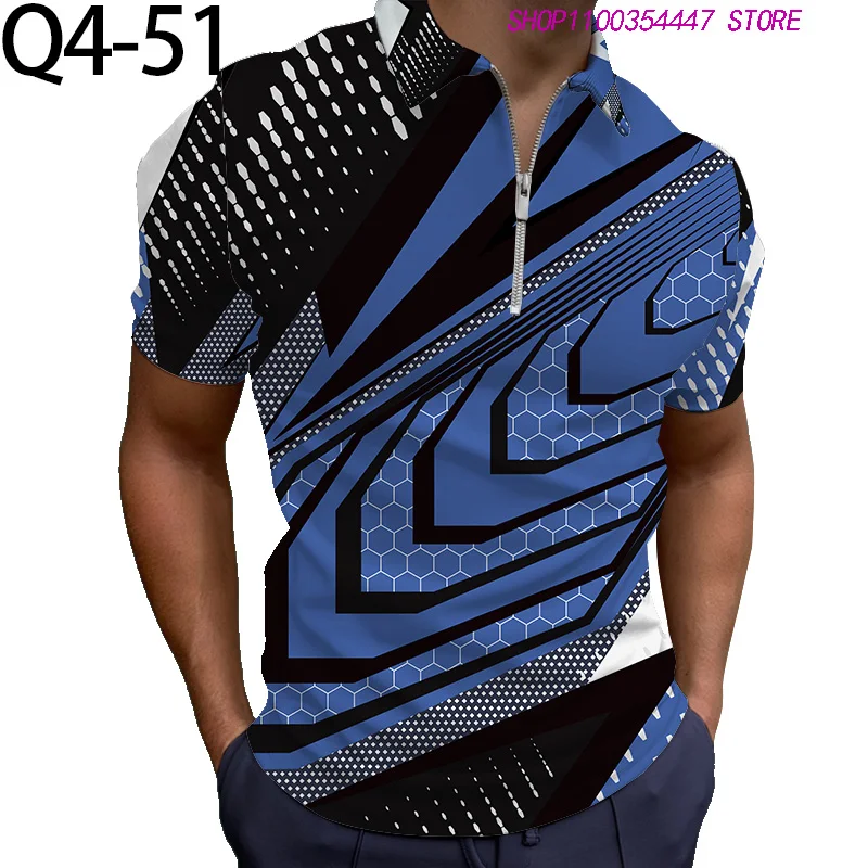 

3D Printed Summer Men's Fashion Clothing Quick Dry T Shirt Comfortable Zipper Short Sleeve Turn-down Collar Polo Polyester Tops