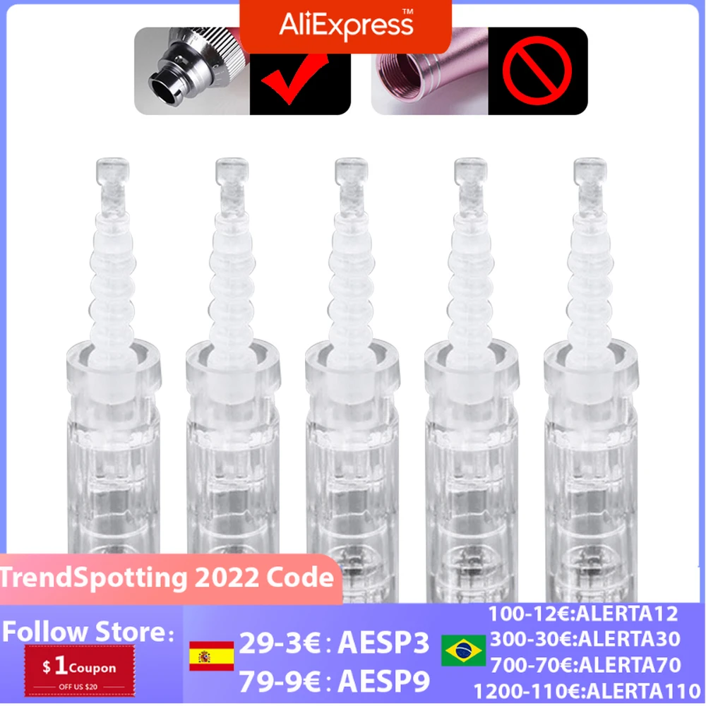 

5PCS Micro Needle Bayonet Derma Rolling Pen NeedleTip Wrinkle Remove Cartridge Replacement 9/12/24//36/42/3DL/5DL Nano Needle