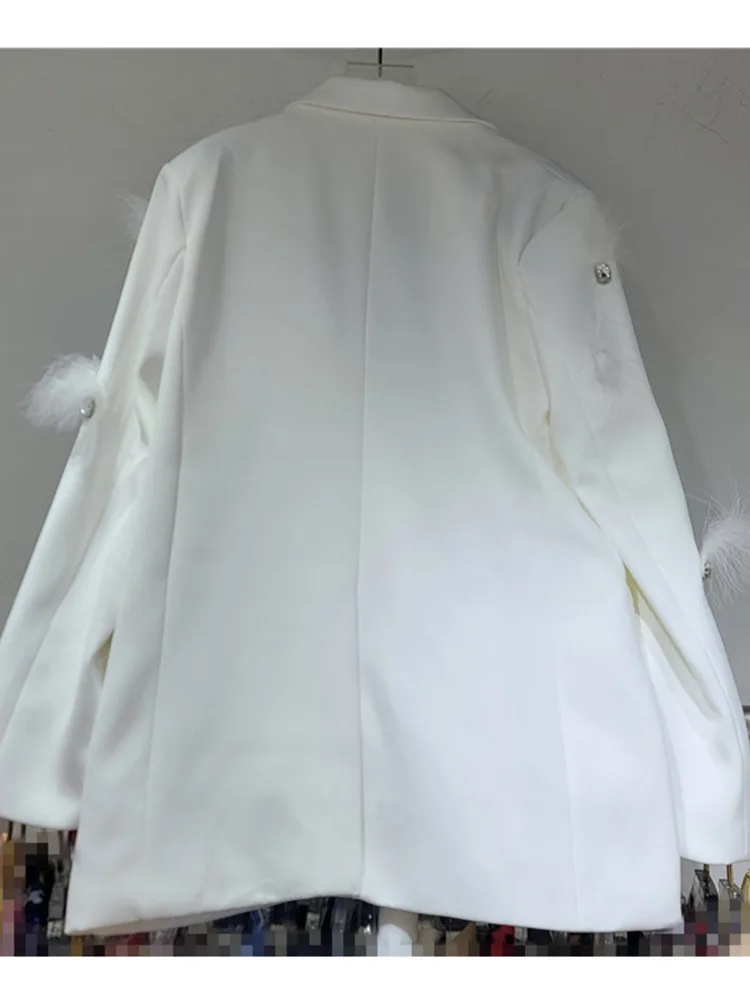 ZMEENNA Стразы пэчворк перо двубортный зубчатый однотонный тонкий женский Блейзер