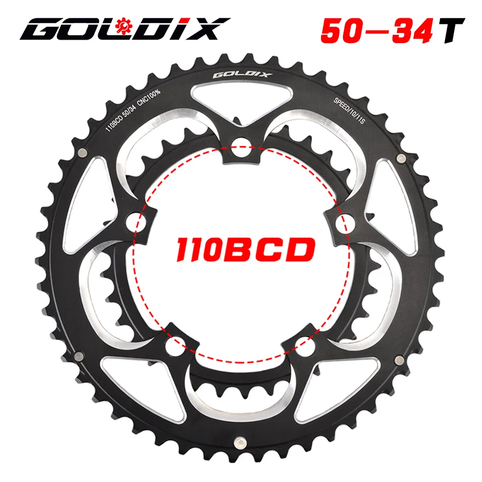 GOLDIX 50T/34T 110BCD Chainring Road Bicycle Chainwheel Plate Double Round ChainRing 9/10/11S Ultralight Bike Parts For SRAM FSA