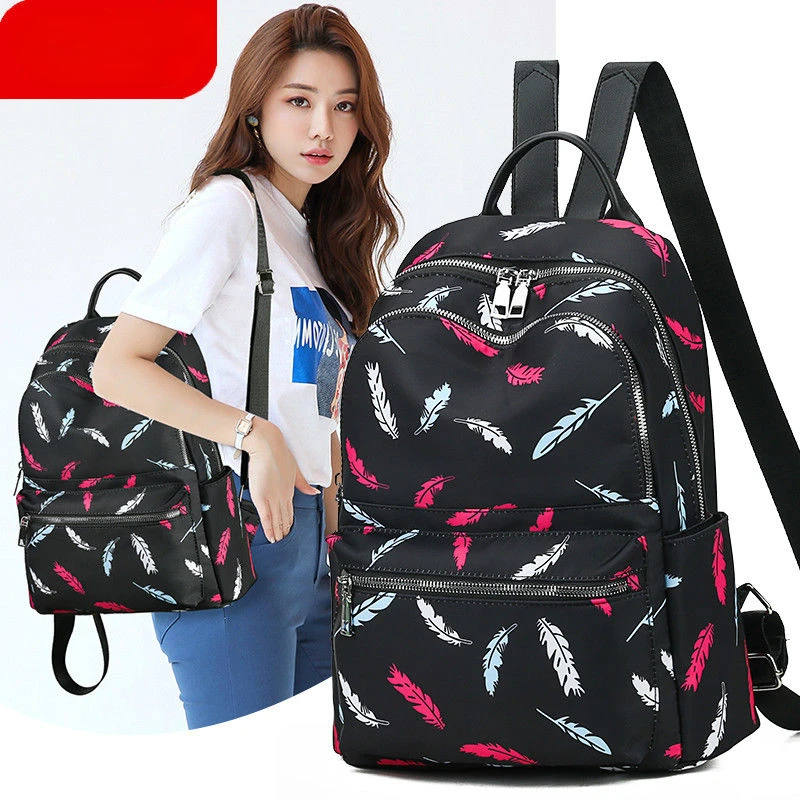 

Anti-thief Feather Print Backpack Female Oxford Waterproof Travel Casual Schoolbag Brand Ladies Large Capacity Backpacks E42
