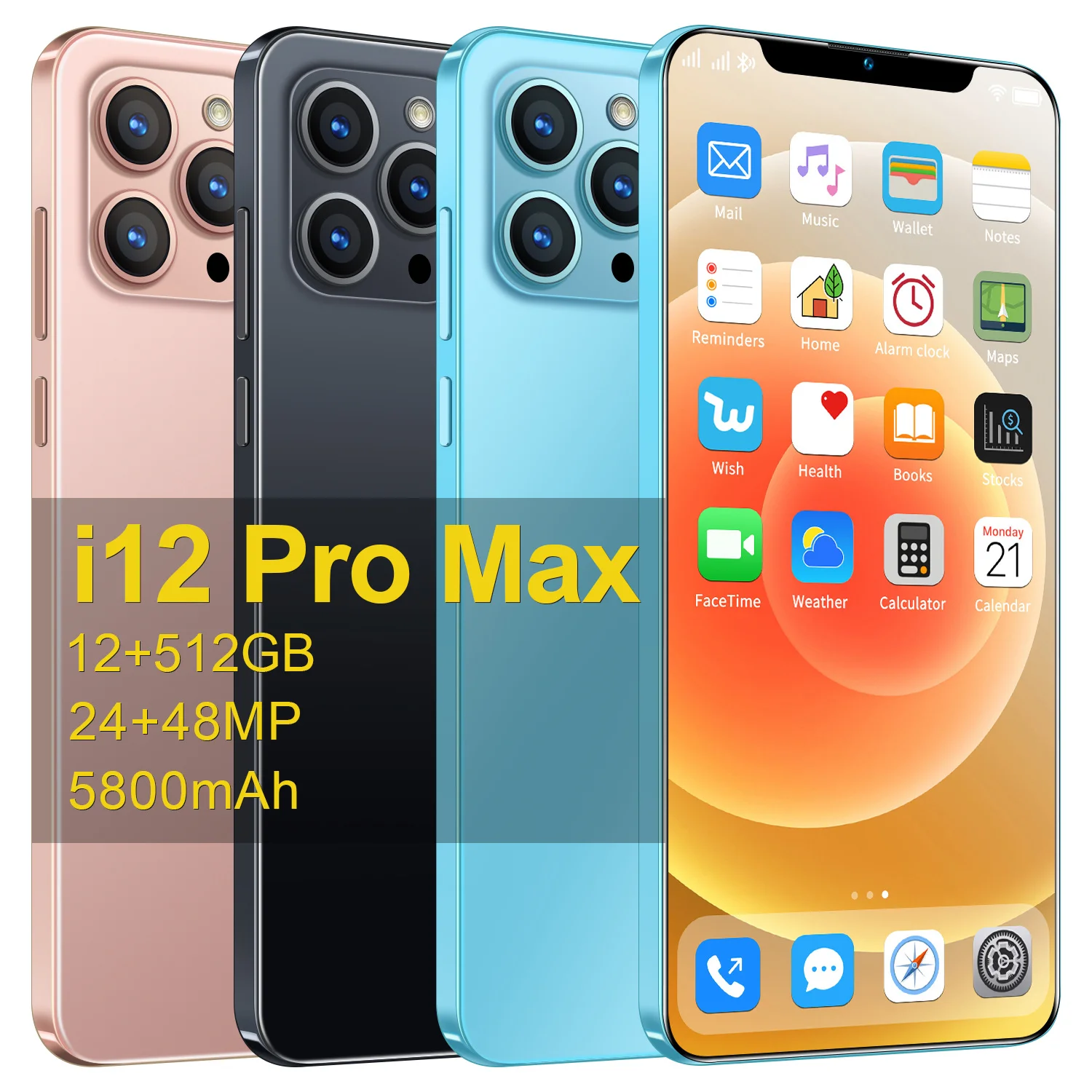 

Смартфон i12 Pro Max, 6,7 дюйма, 12 + 512 ГБ, 10 ядер, 48 МП