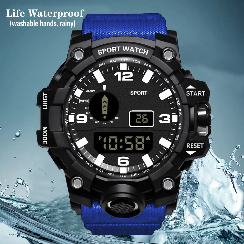 

Многофункциональные водонепроницаемые уличные спортивные часы цифровые круглые часы светящийся циферблат уличные модные часы с резиновы...