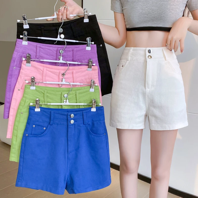 Шорты женские джинсовые с завышенной талией модная уличная одежда яркие милые