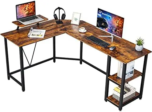 

Компьютерный столик в форме Куба с подставкой для монитора, Большой угловой компьютерный стол 66 дюймов с полками для хранения, для дома, офиса, рабочей станции для ПК