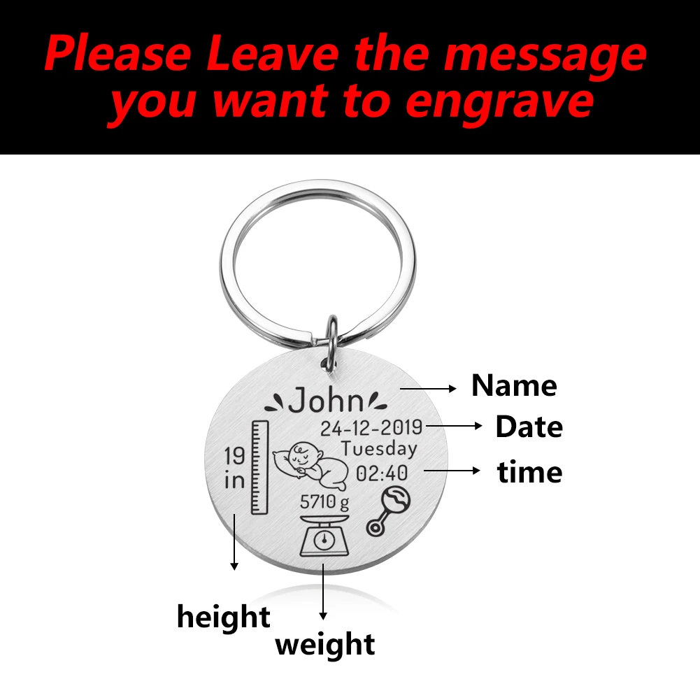 Брелок для ключей новорожденных с именем рождения и весом |