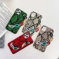 luxury pu leather smartphone coque for iphone 12pro 11 13pro snake skin texture funda acrylic strap hand holder case carcazas