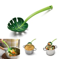 multifunctional long handled green monstera leaf colander spaghetti slotted serving spoon salad slotted spoon for home kitchen