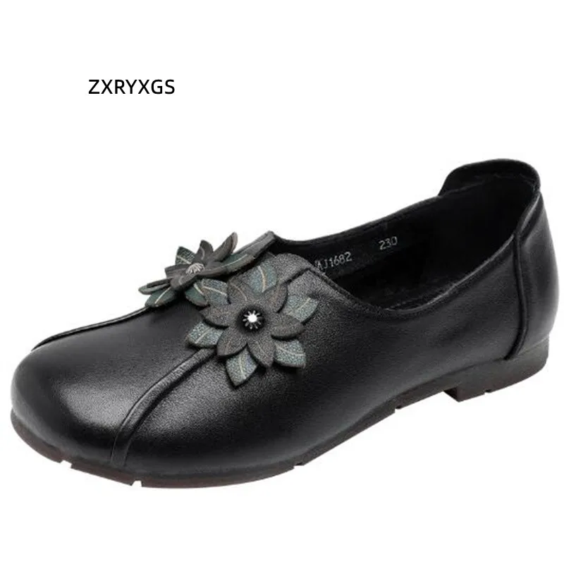 

Женские туфли на плоской подошве, мягкие удобные туфли из воловьей кожи с цветами, большие размеры, осень 2022