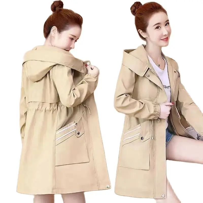 

Trench Coat For Women Spring Autumn Hooded Jackets Korean Version Double Layer Has Lining Long Coats New In Outerwears Overcoat