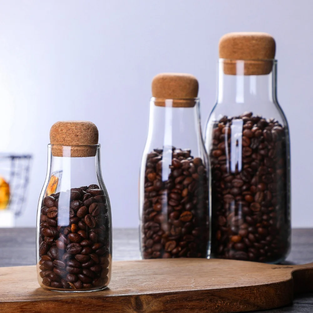 Clear Glass Canister with Cork Lid Heat-Resistant Milk Juice Bottle Reusable Vial Storage Containers for Herbs Teas Seasonings