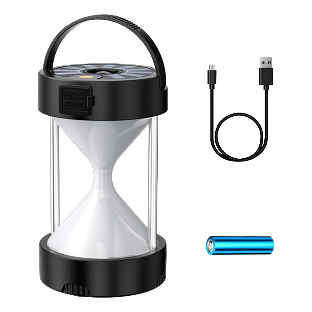 

Solar Powered With Handle Camping Lantern Hiking Hanging Hourglass Shape ABS Fishing Night Tent Light 4 Modes Rechargeable