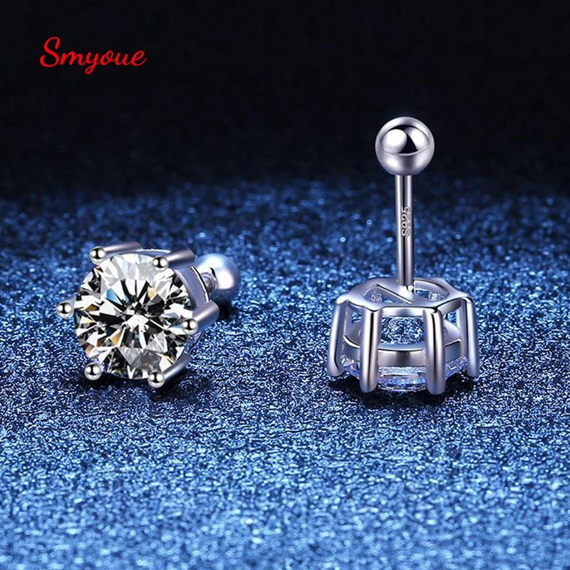 Smyoue 6.5mm Certified Moissanite Stud Earrings for Men Women Created Diamond Studs S925 Rhodium Plated Luxury Quality Jewelry