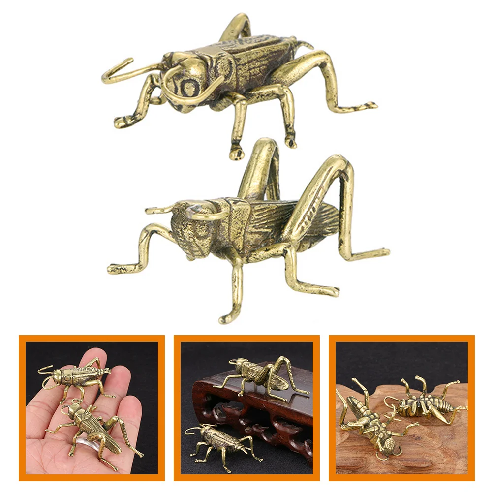 

2 Pcs Cricket Ornaments Crickets Decoration Vintage Tea Party Favors Exquisite Statue Brass Creative Faux