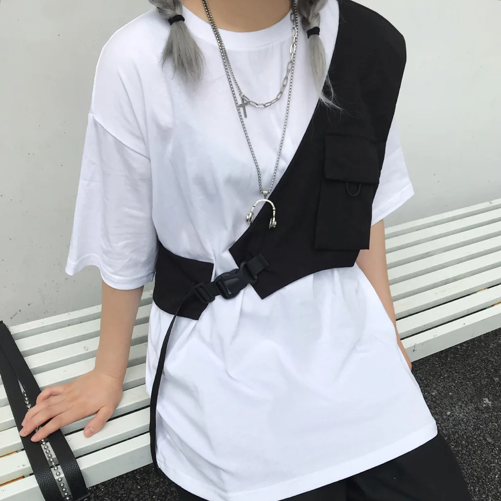 Fashion Casual Women's One Shoulder Tactical Vest Functional Hip Hop Chest Rig Bag Mens Vintage Adjustable Inclined Waistcoat