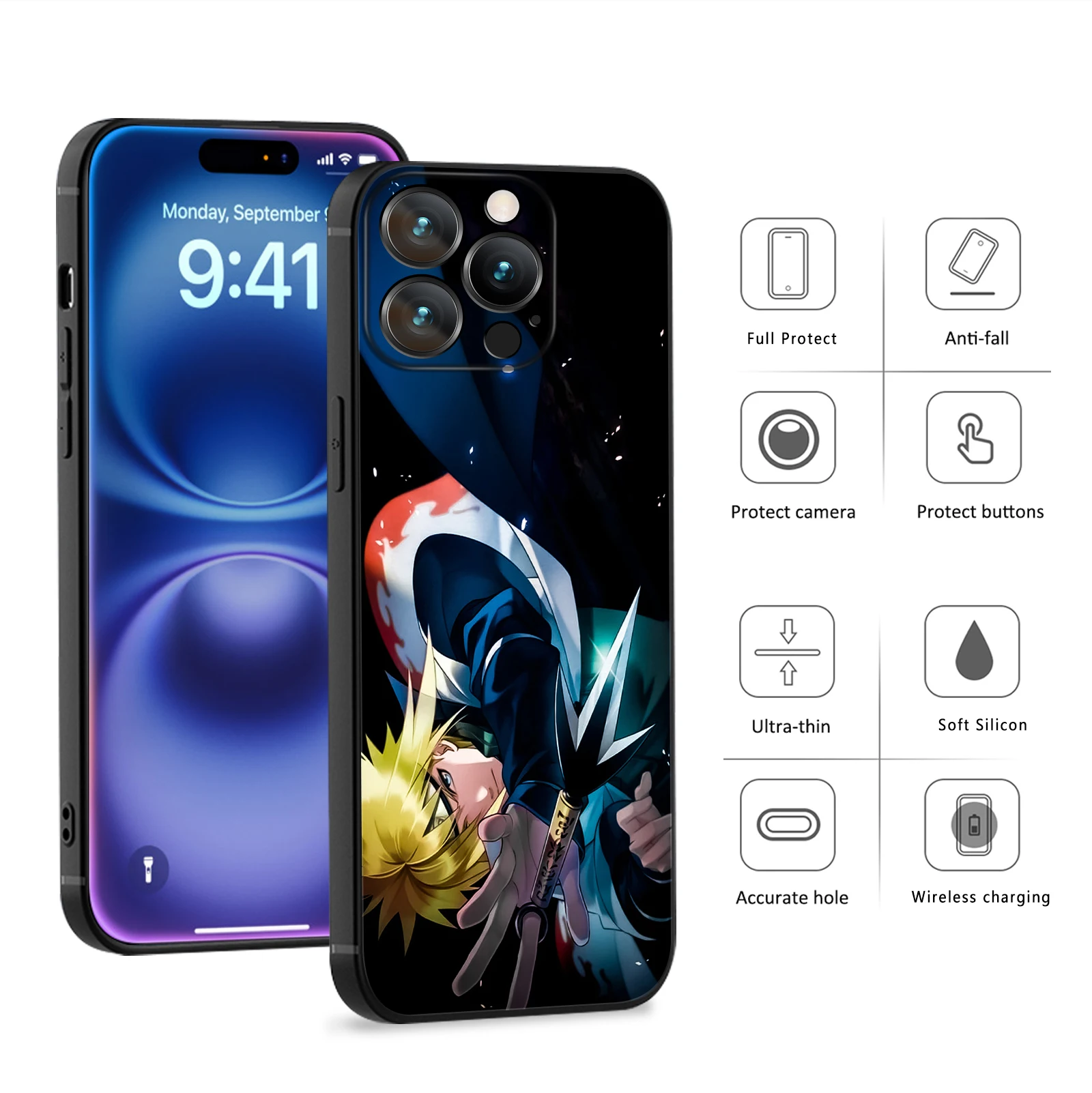 MINISO для iPhone 16 Pro Max аниме чехол 4-й Hokage Namikaze Minato мягкий телефона 15 14 13 12 11 Plus