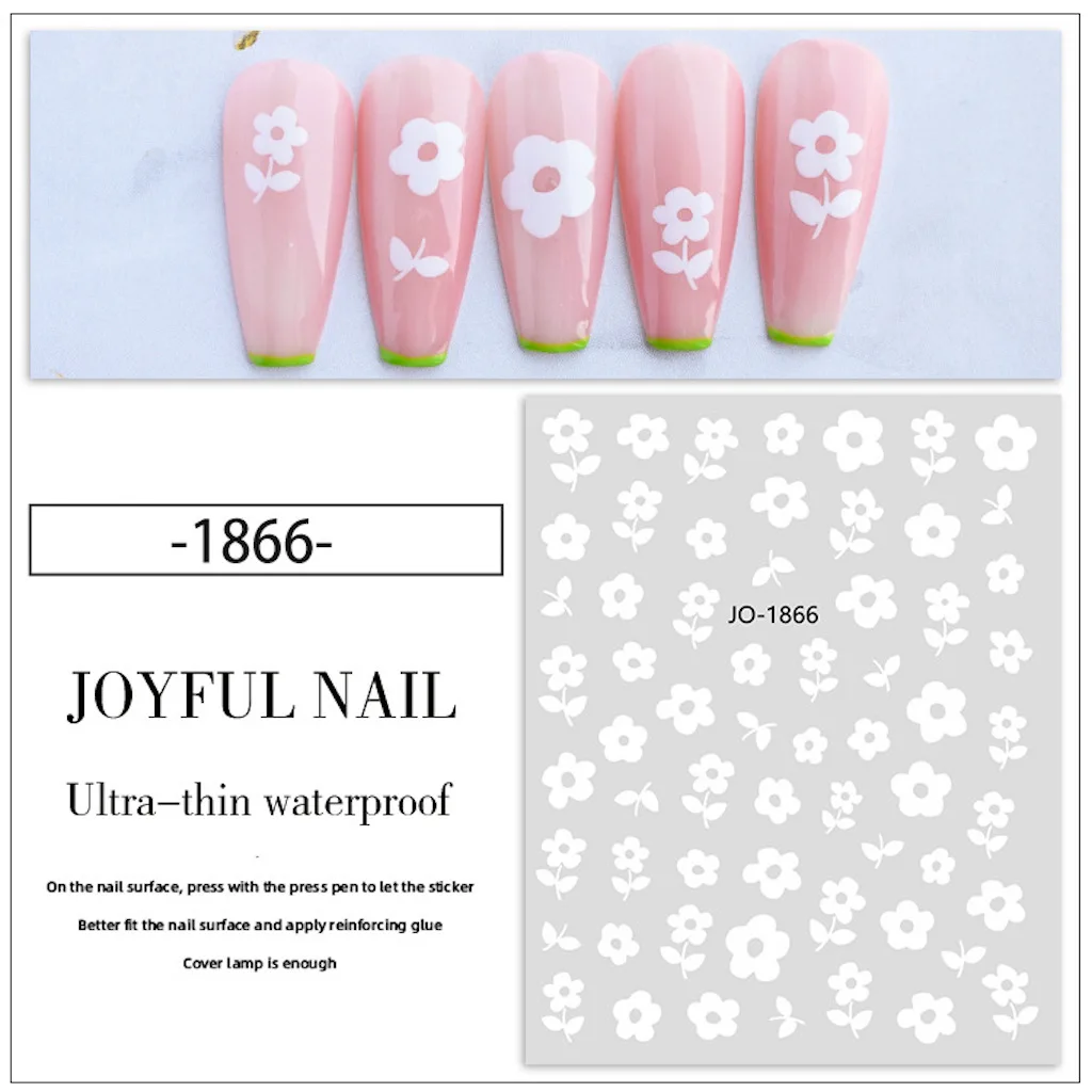 1 лист белых цветов оформления искусства ногтей |