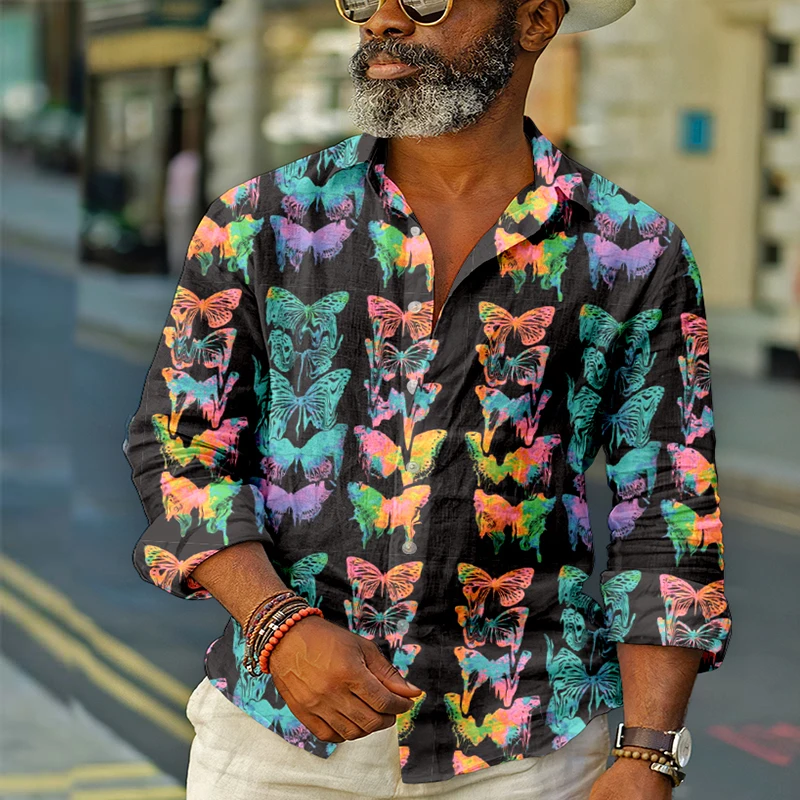 Men's Shirts Hip Hop Fashion Graffiti Print Long Sleeve Top Single-Breasted Casual Shirt 2022 Summer Autumn New Men Clothes