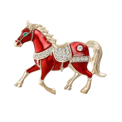 Эмалевые броши с горным хрусталем в форме лошади
