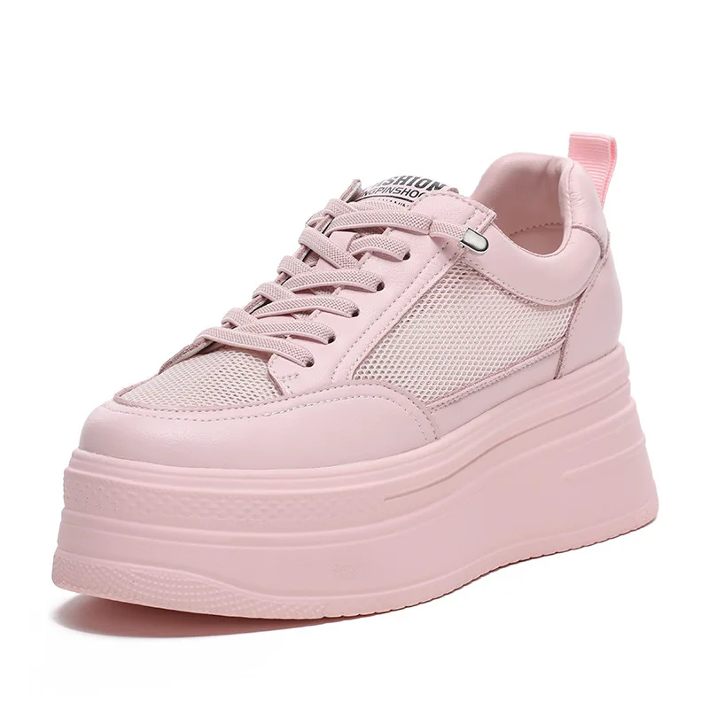 

Womens Sneakers Shoes Platform Tennis Female Roses Thick Sole Trainers Casual Mesh Fashion Summer High Genuine Leather D3-139