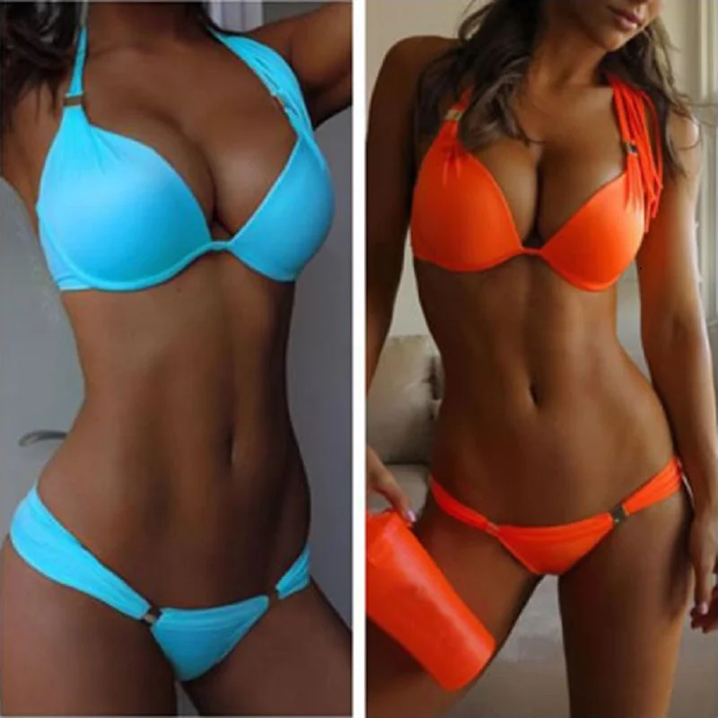 

Sexy Bikini Solid Swimsuit Women Swimwear Push-up Bikini Set Brazilian Suit Summer Swimming Suit Female 2022 New