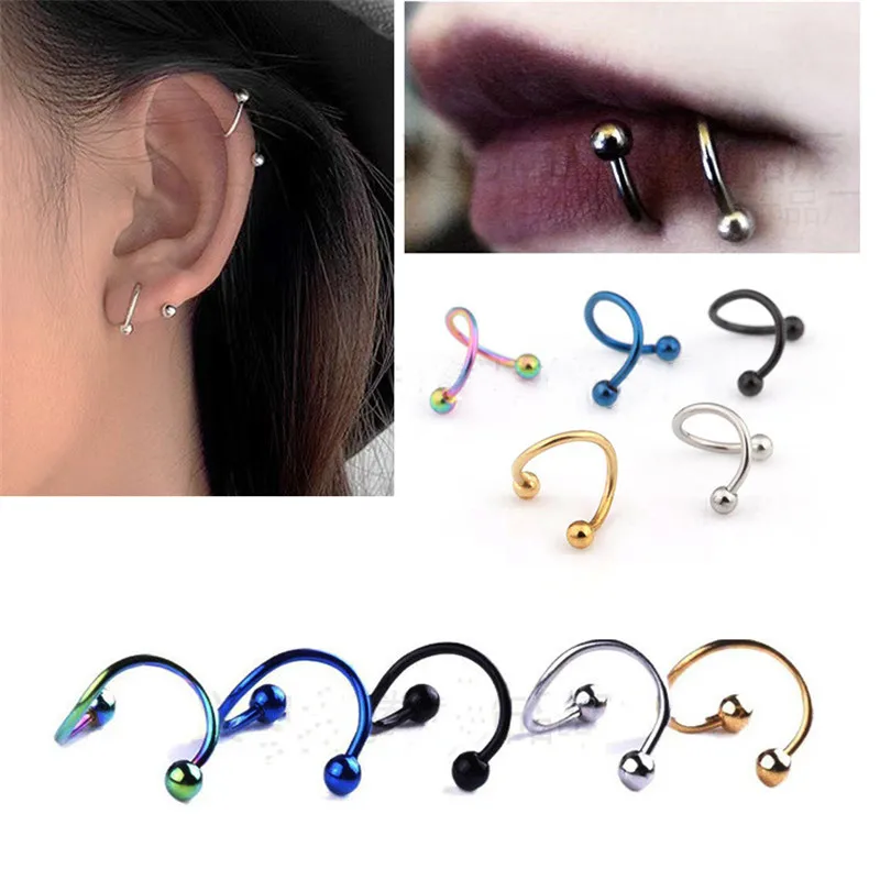 

5Pcs/5-color Mixed Twisted Lip Ring Earrings Stainless Steel Labret Perforated Spiral Barbell Cartilage Perforated Ear Accessori