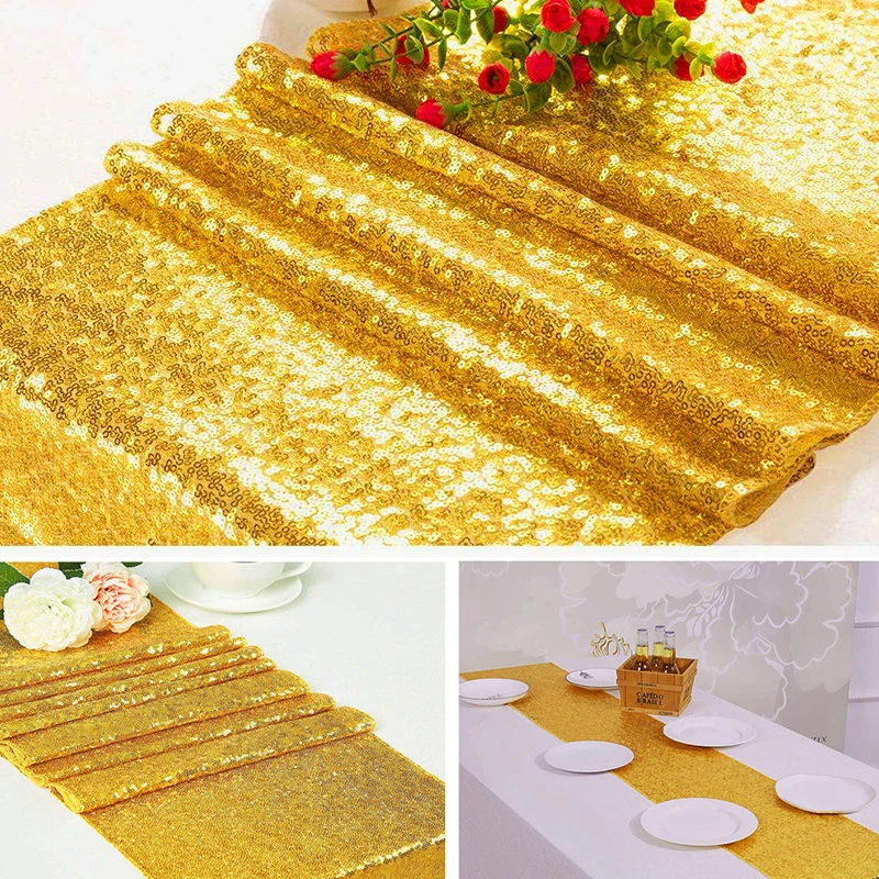 1PC Sequined Table Runner Rose Gold Silver Table Runner Wedding Party New Year Tablecloth Christmas Decoration Dining Table