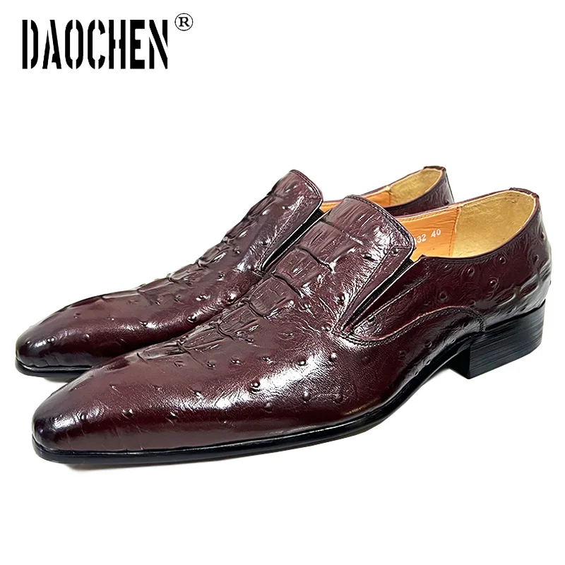 Luxury Brand Men Leather Shoes Black Burgundy Crocodile Prints Pointed Toe Casual Mens Dress Shoes Slip on Loafers Shoes For Men