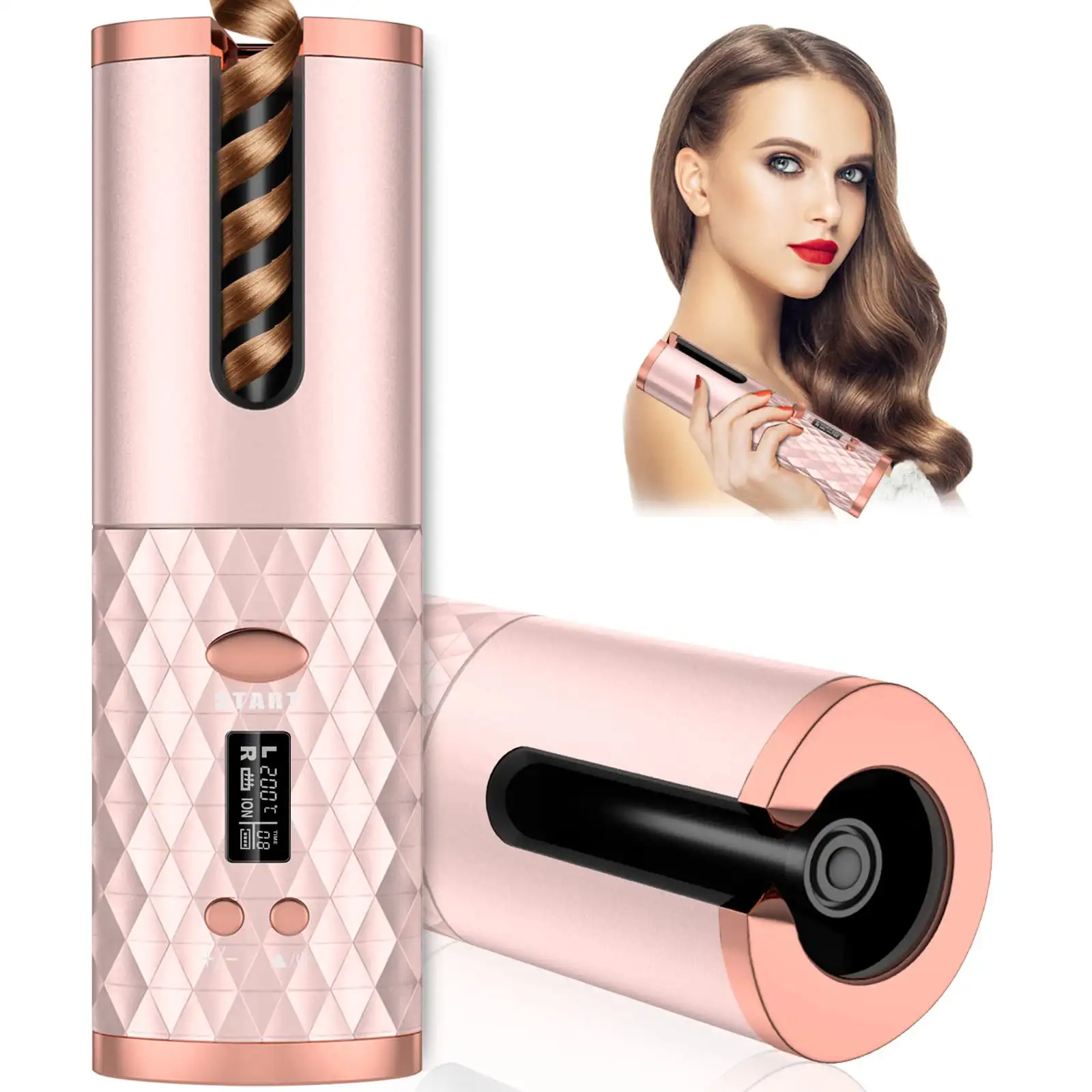 

Automatic Curling Iron, Cordless Hair Curlers with Adjustable Temps & Timers, Ceramic Barrel Auto Wave Wand, Portable Rotating C