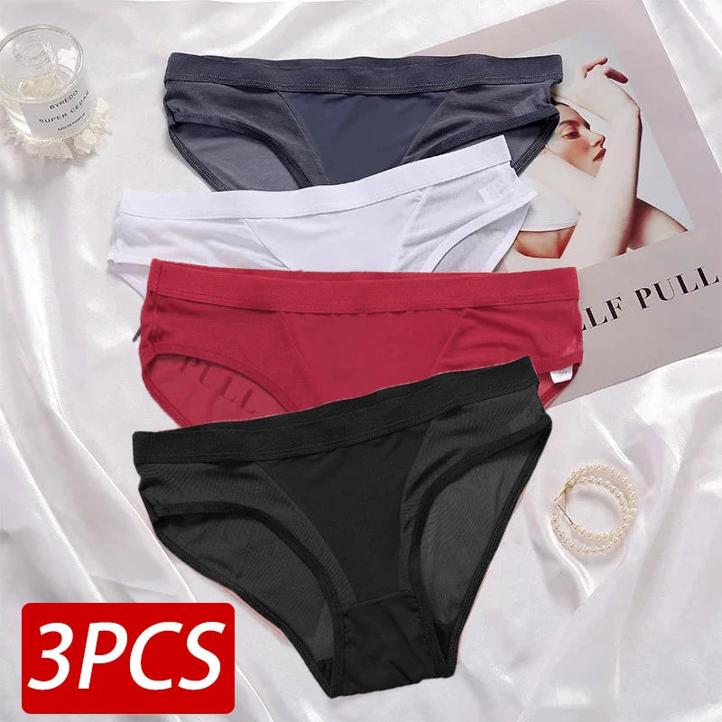 

3PCS Seamless Hollow Out Women's Panties Women Briefs Transparent Low Waist Underwear Breathable Female Underpants Pantys M-2XL