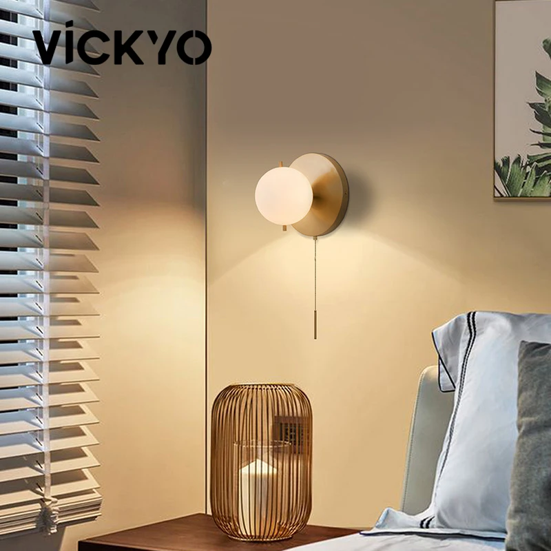 

VICKYO Nordic Led Wall Lamp Modern Spherical Wall Light For Bedroom Bedside Lamps Mirror Head Light Living Room Sofa Background